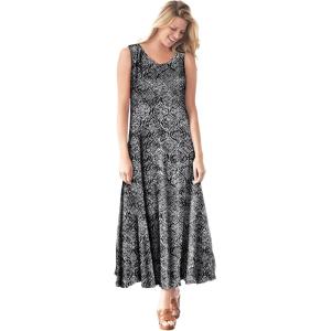 Woman Within Plus Size Sleeveless Crinkle Dress(Black Ikat)