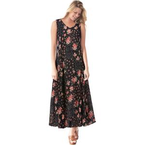Woman Within Plus Size Sleeveless Crinkle Dress(Black Patch Floral)