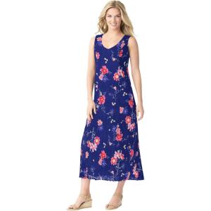 Woman Within Plus Size Sleeveless Crinkle Dress(Evening Blue Wild Floral)