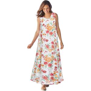 Woman Within Plus Size Sleeveless Crinkle Dress(White Floral)