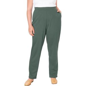 Woman Within Plus Size Straight-Leg Stretch Ponte-Knit Pull-On Pants(Pine)
