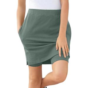 Woman Within Plus Size Stretch Cotton Skort(Pine)