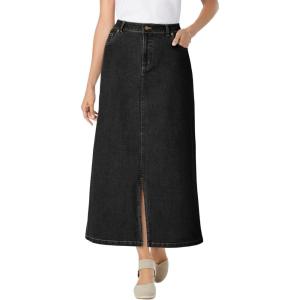 Woman Within Plus Size Stretch Denim Front-Slit Skirt(Black Denim)