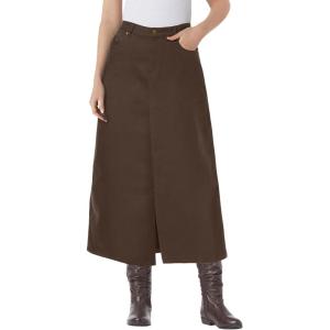 Woman Within Plus Size Stretch Denim Front-Slit Skirt(Chocolate)