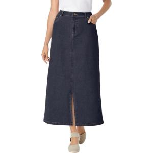 Woman Within Plus Size Stretch Denim Front-Slit Skirt(Indigo)