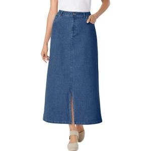 Woman Within Plus Size Stretch Denim Front-Slit Skirt(Medium Stonewash)