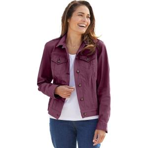 Woman Within Plus Size Stretch Denim Jacket Cropped Jean Jacket(Deep Claret)