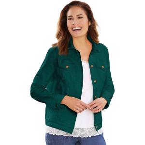 Woman Within Plus Size Stretch Denim Jacket Cropped Jean Jacket(Emerald Green)