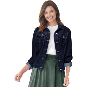 Woman Within Plus Size Stretch Denim Jacket Cropped Jean Jacket(Indigo)