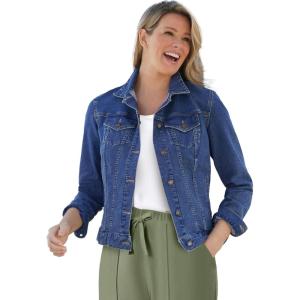 Woman Within Plus Size Stretch Denim Jacket Cropped Jean Jacket(Medium Stonewash)