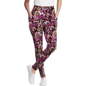 Woman Within Plus Size Stretch-Cotton Knit Pull-On Printed Pocket Leggings(Black Berry Garland)