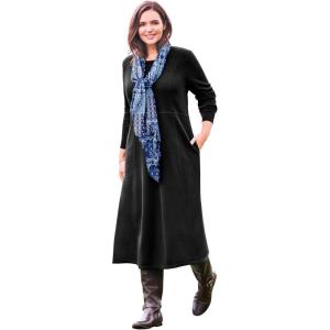 Woman Within Plus Size Thermal Knit A-Line Dress(Black)