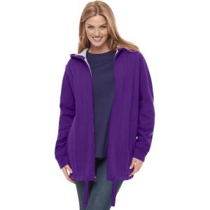 Woman Within Plus Size Thermal Waffle Lined Fleece Hoodie Oversized(Radiant Purple)