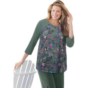 Woman Within Plus Size Three-Quarter Sleeve Baseball Tee(Pine Paisley)