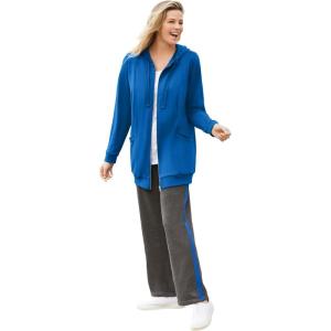 Woman Within Plus Size Zip Front Hoodie Jacket Long Oversized Fleece Jacket(Bright Cobalt)
