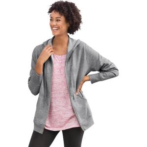Woman Within Plus Size Zip Front Hoodie Jacket Long Oversized Fleece Jacket(Medium Heather Grey)