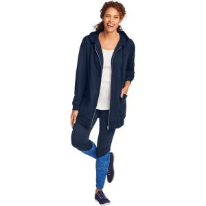 Woman Within Plus Size Zip Front Hoodie Jacket Long Oversized Fleece Jacket(Navy)