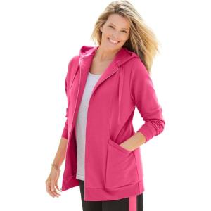 Woman Within Plus Size Zip Front Hoodie Jacket Long Oversized Fleece Jacket(Raspberry Sorbet)
