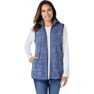 Woman Within Plus Size Zip-Front Microfleece Vest Long Fleece Vest(Evening Blue Marled)