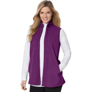 Woman Within Plus Size Zip-Front Microfleece Vest Long Fleece Vest(Plum Purple)