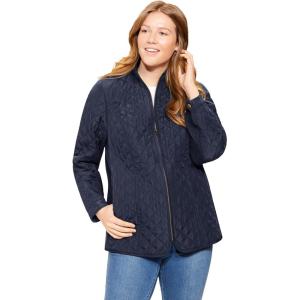 Woman Within Plus Size Zip-Front Quilted Jacket Quilted Lightweight Coat(Navy)