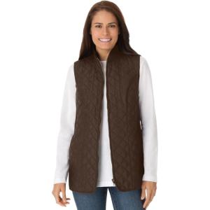 Woman Within Plus Size Zip-Front Quilted Vest Long Lightweight Gilet(Chocolate)