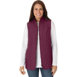 Woman Within Plus Size Zip-Front Quilted Vest Long Lightweight Gilet(Deep Claret)
