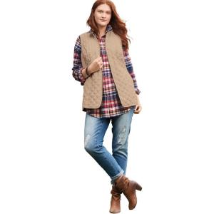 Woman Within Plus Size Zip-Front Quilted Vest Long Lightweight Gilet(New Khaki)