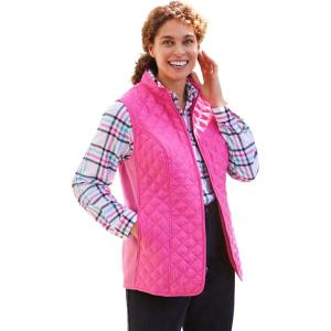 Woman Within Plus Size Zip-Front Quilted Vest Long Lightweight Gilet(Raspberry Sorbet)