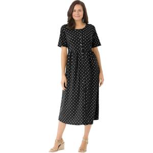 Woman Within Women’s Plus Size Button-Front Essential Dress(Black Polka Dot)