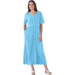 Woman Within Women’s Plus Size Button-Front Essential Dress(Blue Paradise)