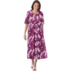 Woman Within Women’s Plus Size Button-Front Essential Dress(Deep Claret Graphic Bloom)