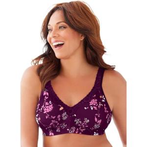 Women’s Plus Size Cotton Comfort Wireless Bra(Dark Berry Climbing Floral)
