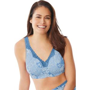 Women’s Plus Size Cotton Comfort Wireless Bra(Dusty Indigo Animal Patchwork)
