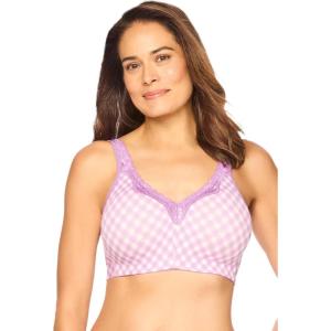 Women’s Plus Size Cotton Comfort Wireless Bra(Light Purple Gingham)