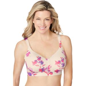 Women’s Plus Size Full-Coverage Smooth No-Wire Bra(Oatmeal Watercolor Floral)