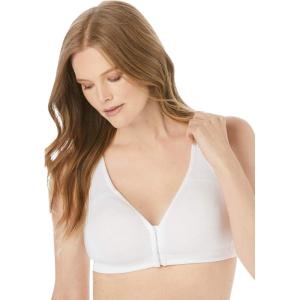 Women’s Plus Size Wireless Front-Close Cotton Comfort Bra(White)