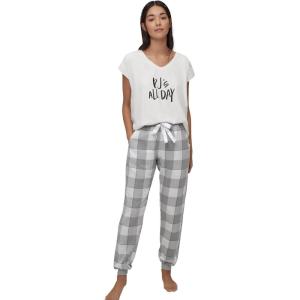ellos Plus Size Plaid Flannel Sleep Pants(Grey White Plaid)