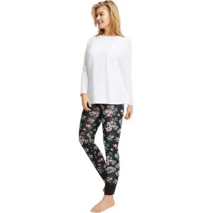 ellos Plus Size Rib Trim Sleep Leggings(Black Multi Floral)
