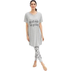 ellos Plus Size Rib Trim Sleep Leggings(Heather Grey Floral)