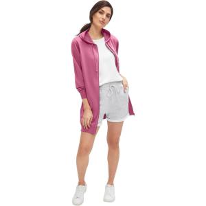 ellos Women’s Plus Size Long Zip Front Hoodie French Terry Long Oversized Lightweight Jacket(Cherry Glow)