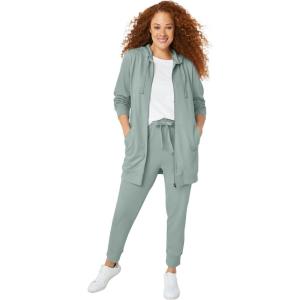 ellos Women’s Plus Size Long Zip Front Hoodie French Terry Long Oversized Lightweight Jacket(Grey Spruce)