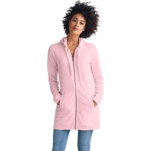 ellos Women’s Plus Size Long Zip Front Hoodie French Terry Long Oversized Lightweight Jacket(Misty Rose)