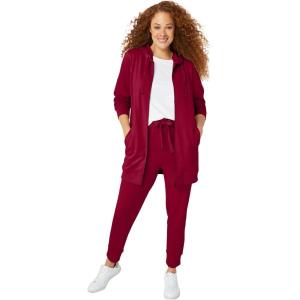 ellos Women’s Plus Size Long Zip Front Hoodie French Terry Long Oversized Lightweight Jacket(Rich Burgundy)