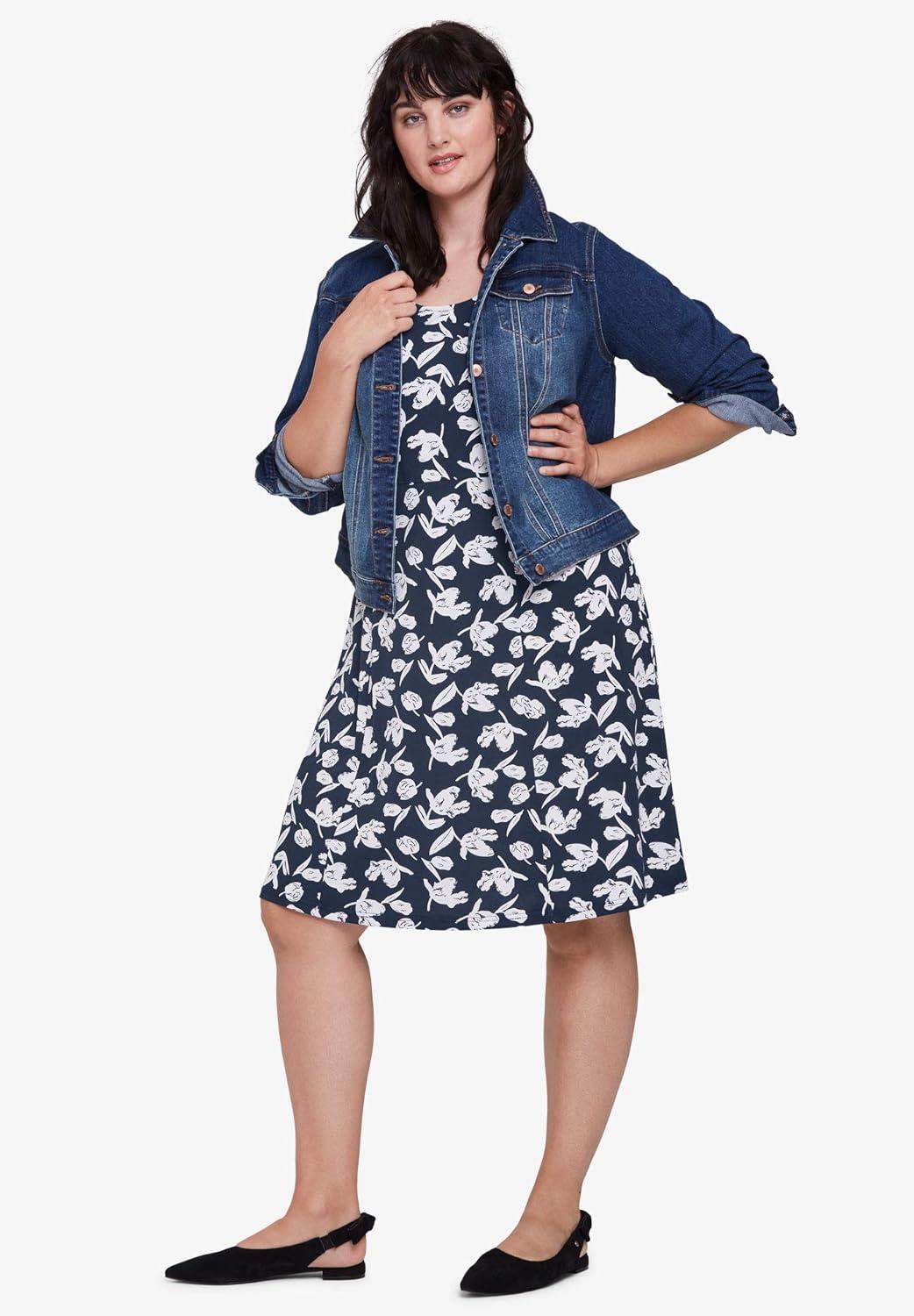 imageellos Plus Size Sleeveless Knit Fit and Flare Knit DressGreen Black Print