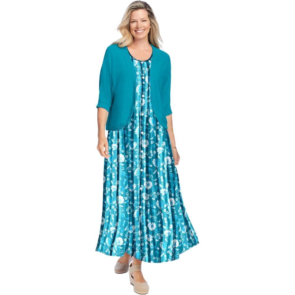 imageWoman Within Plus Size Pintucked Sleeveless DressWaterfall Sketched Flower