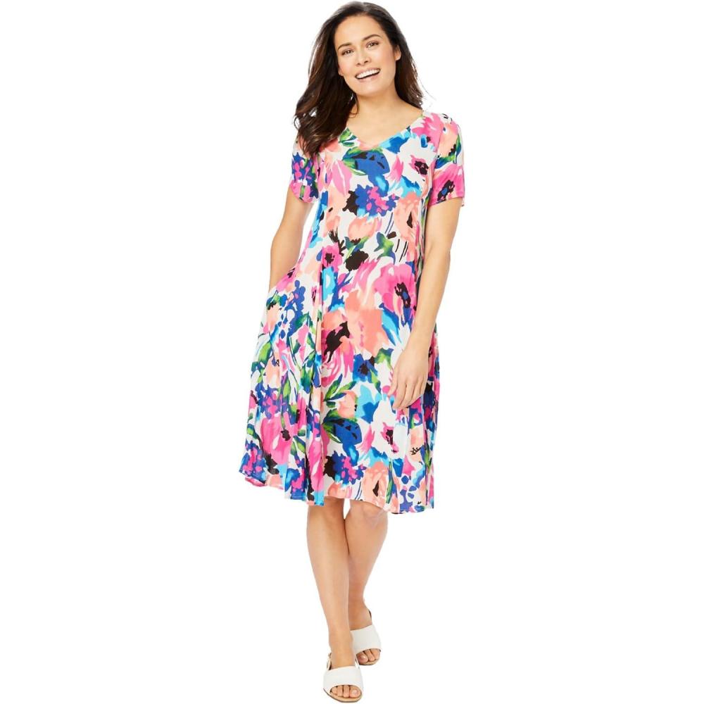 imageWoman Within Plus Size Short Crinkle DressSweet Coral Bloom
