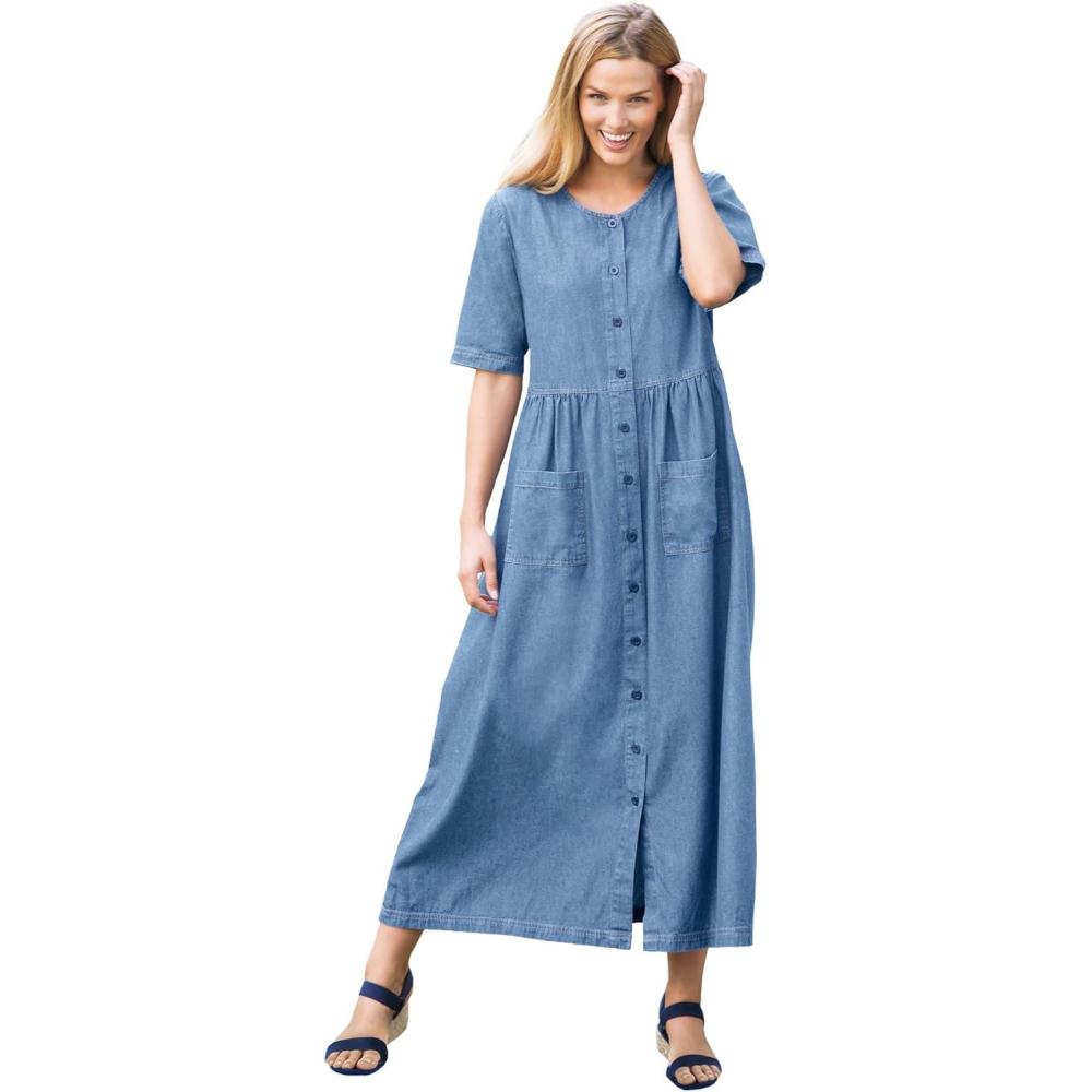 imageWoman Within Plus Size ShortSleeve Denim DressLight Stonewash