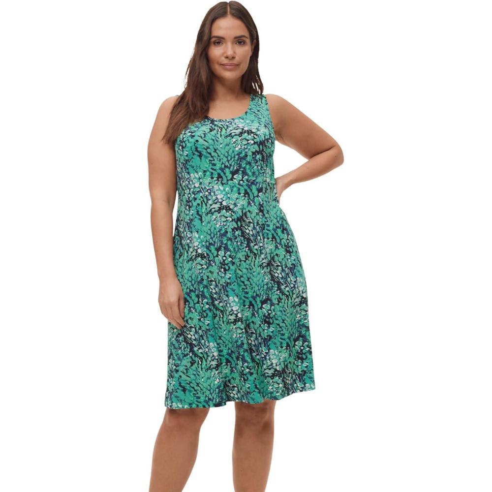 imageellos Plus Size Sleeveless Knit Fit and Flare Knit DressGreen Black Print
