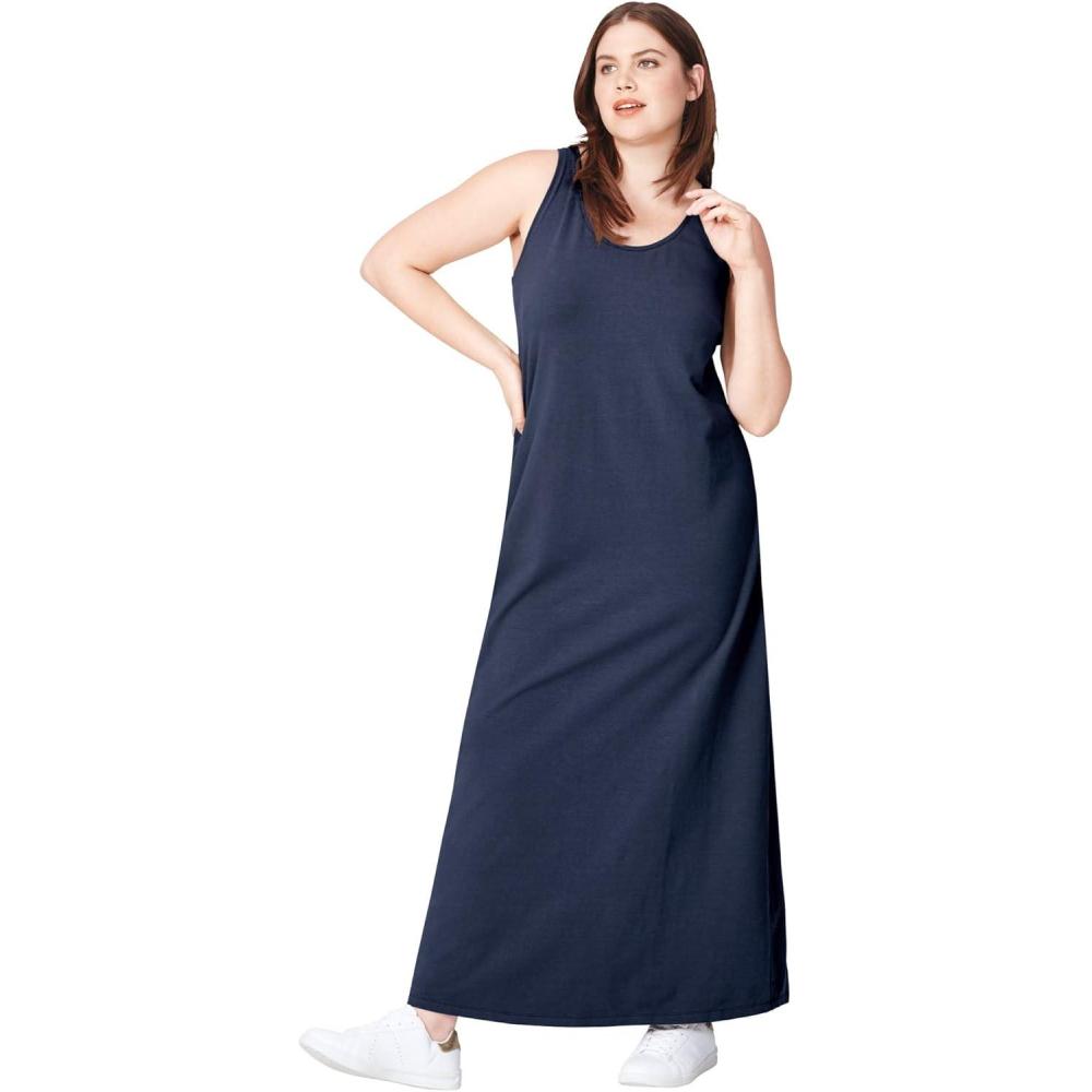 imageellos Plus Size Sleeveless Knit Maxi DressNavy